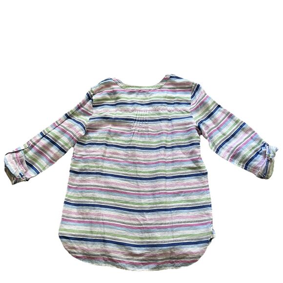 Talbots Striped Linen Popover Shirt Womens Size Medium 3/4 Sleeve Coastal Preppy - Picture 2 of 4